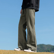安洋美式高街微喇裤子男秋季新款显高显瘦宽松直筒休闲裤纯棉长裤