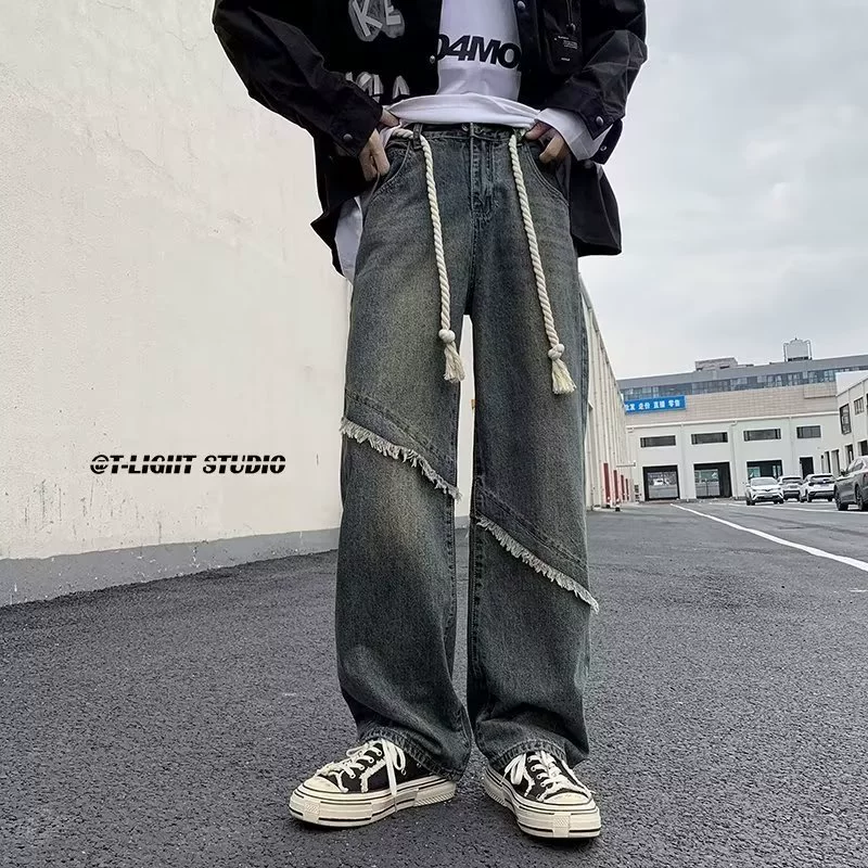 Американские высокие стилевые штаны VIBE с водопоглощением широкого кроя OldSchool для ощущения старины, рисунок волос, дизайн бомб street jeans