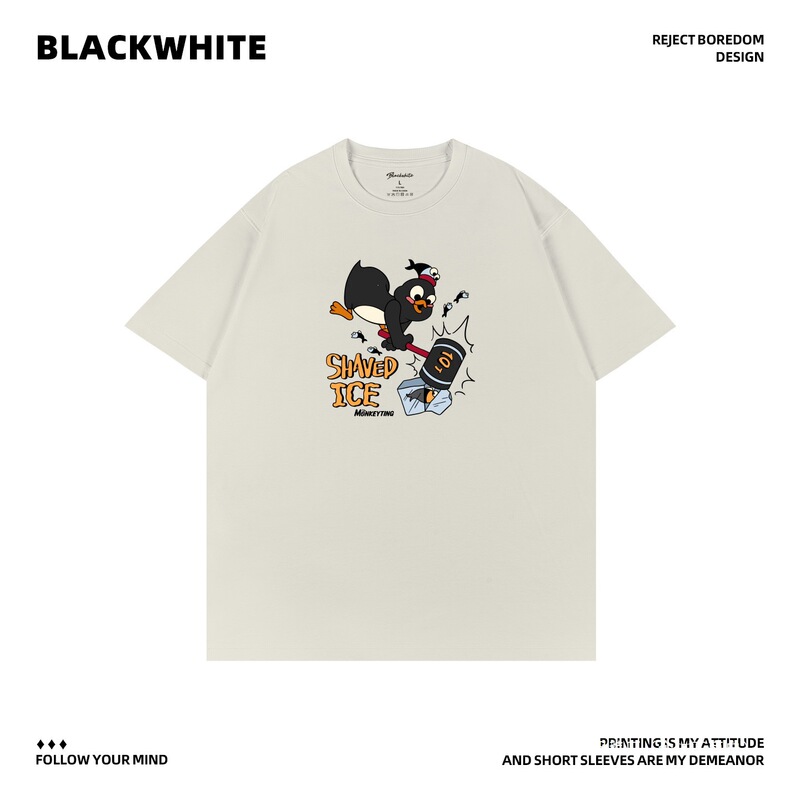 Cute and Funny Penguin Print T-Shirt for Men and Women, Loose Round Neck, Half-Sleeved, Casual Trendy Couple Style Top Q335