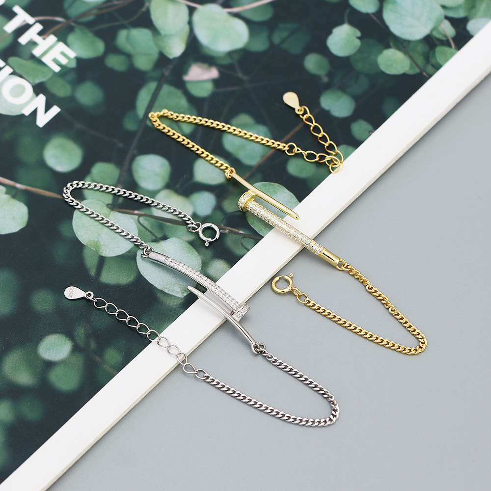 Fashion Geometric Silver Bracelets Inlay Rhinestones 925 Silver Bracelets