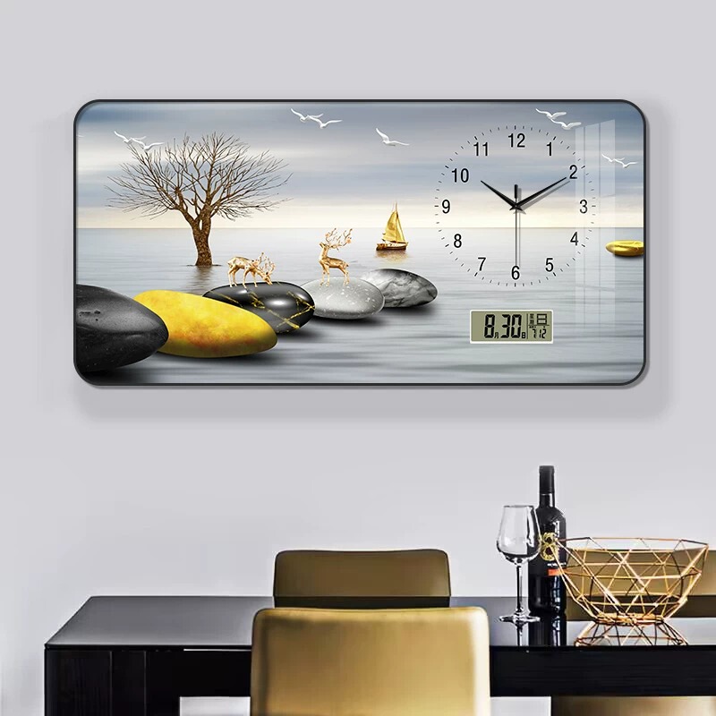 Nordic Modern Minimalist Wall Clock for Living Room, Stylish Dining Room Entrance Decorative Painting with Clock, Art Clock Painting for Wall Hanging Nordic Modern Minimalist Wall Clock for Living Room, Stylish Dining Room Entrance Decorative Painting with Clock, Art Clock Painting for Wall Hanging