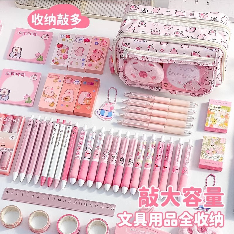 ガーリーピンクのカピバラ！ Capibala 鉛筆バッグ 大容量 女の子 高価値文具箱 ニッチなスタイル|undefined
