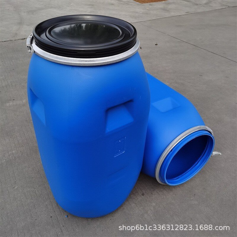 厂家定制100升方形加厚大口径带盖塑料抱箍桶100kg废液桶法兰桶