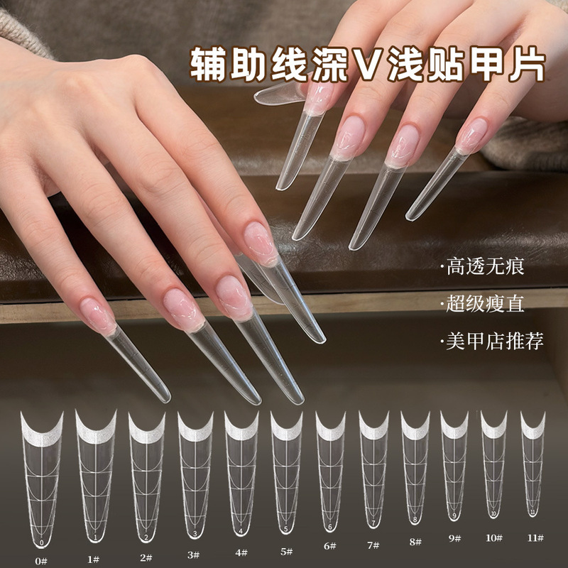 Kaniu Transparent Deep V Shallow Nail Tips, Ultra-thin Seamless Long Oval Pointed Shape with Guiding Lines, Trimmable Nail Stickers Kaniu Transparent Deep V Shallow Nail Tips, Ultra-thin Seamless Long Oval Pointed Shape with Guiding Lines, Trimmable Nail Stickers