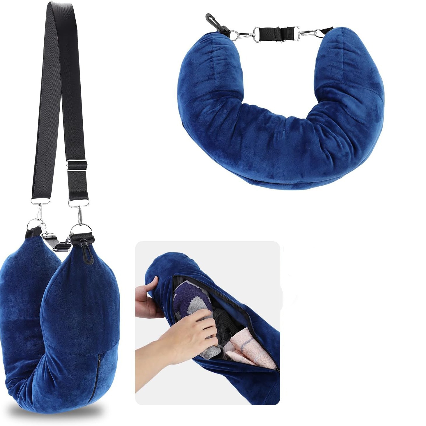 Transfronteriza nuevo multi-funcional en forma de U almohada recargable ropa equipaje funda de almohada suave felpa viaje de almacenamiento