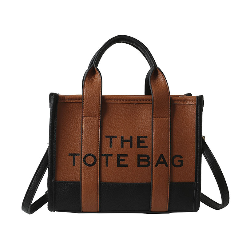 Bolso tote de comercio exterior para mujer 2023, nuevo bolso de mano moderno europeo y americano, bolso bandolera con estampado de letras y bloques de color.