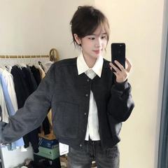 美式连帽短款夹克外套女秋冬欧美跨境新款设计感修身显瘦棒球服潮
