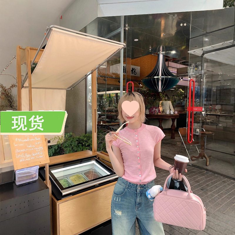 Ouyang Small Flying Sleeve Knitted Cardigan for Women Summer New Style Lazy Style Shell Button Slim Thin Short-Sleeved Top Ouyang Small Flying Sleeve Knitted Cardigan for Women Summer New Style Lazy Style Shell Button Slim Thin Short-Sleeved Top
