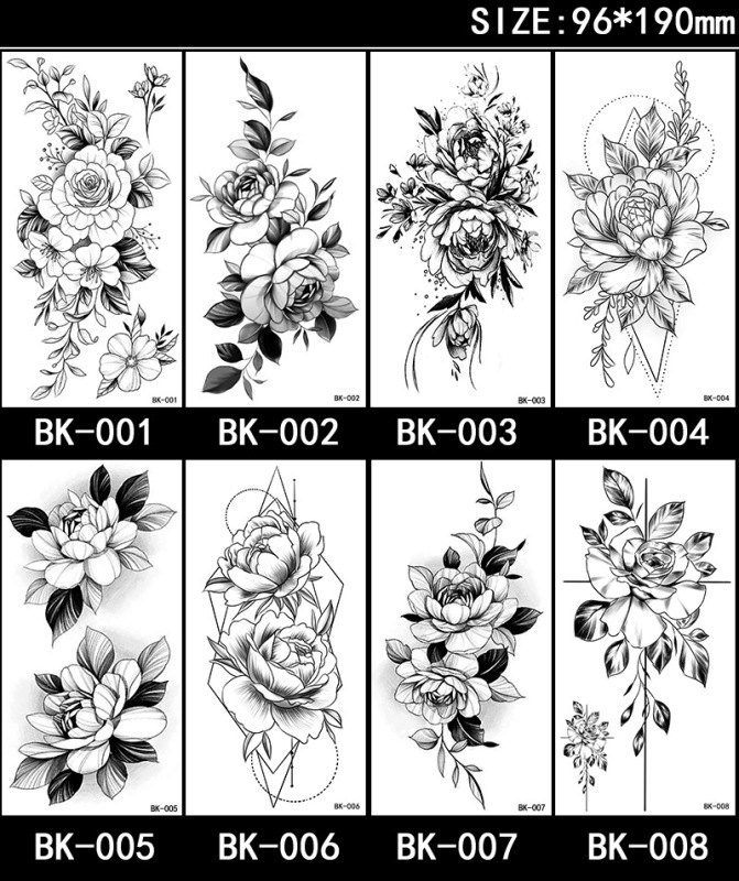 Black Flower temporary tattoo sticker arm sleeve rose moon butterfly snake snake nail body decoration realistic totem