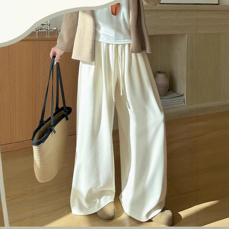 慵懒休闲2025抽绳新款高腰糯米裤女直筒宽松拖地松弛感|undefined