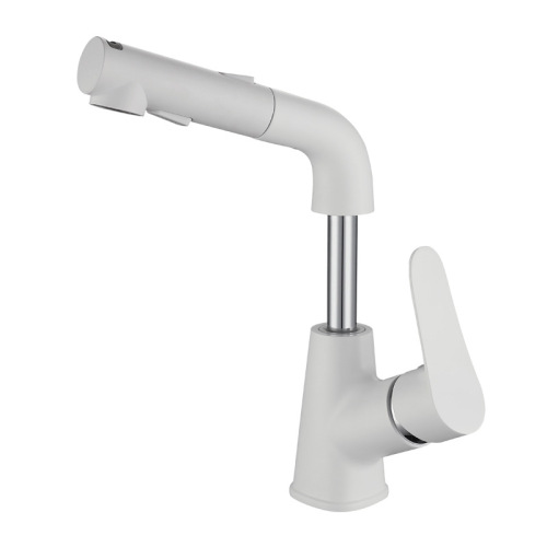 Luxury White Elevating Pull-out Tap Bathroom Sink Copper Cold and Hot Face Wash Basin Tap 