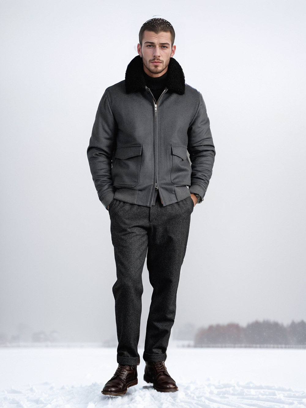 Heren bomberjack met bontkraag casual herfst en winter jas_voghion.com