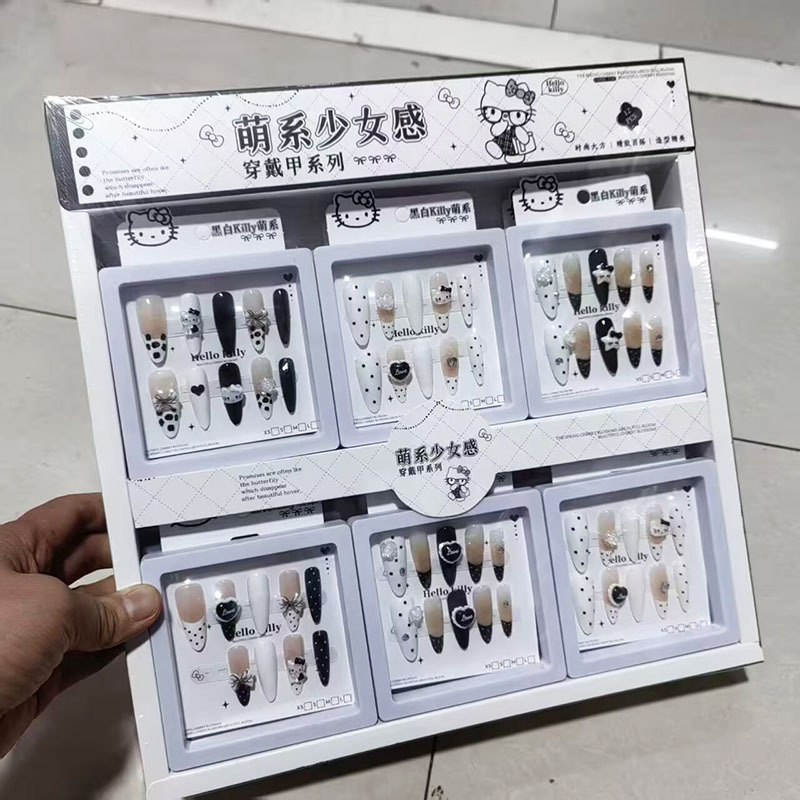 Nuevo desgaste de la serie de mariposa de uñas etiquetas de uñas niñas caja de almacenamiento transparente etiquetas de uñas falsas niñas etiquetas de uñas cortas