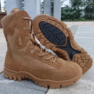 Cowhide Fire Boots Men's Puncture Combat Boots Men's Wear-Resistant Ultra-Light Anti-New Brown Desert Outdoor Boots High-Top Training Boots