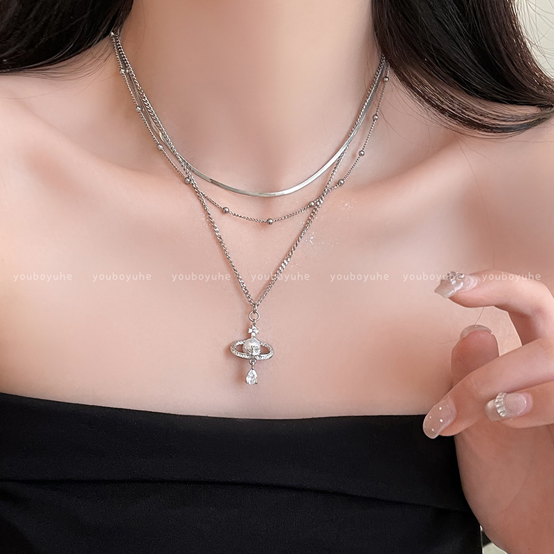 西太后土星珍珠项链女2025新款多层叠戴锁骨链轻奢高级感个性配饰|undefined