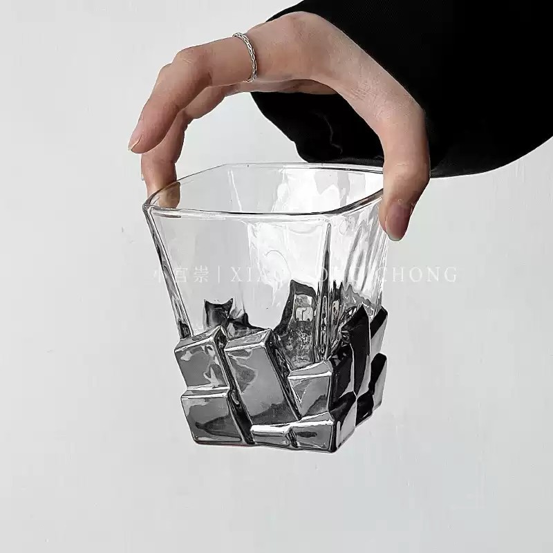 太空银冰块杯艺术感限定酒杯创意轻奢玻璃杯高级感水杯子威士忌杯|undefined