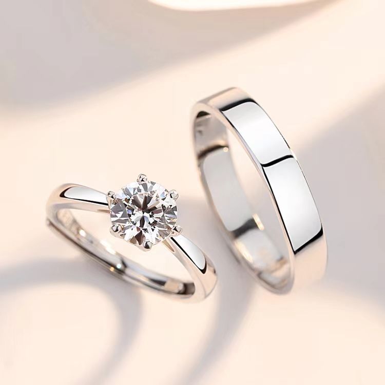 One carat ring Qixi gift ring bride male and female couple proposal ceremony diamond ring lover opening adjustable_voghion.com