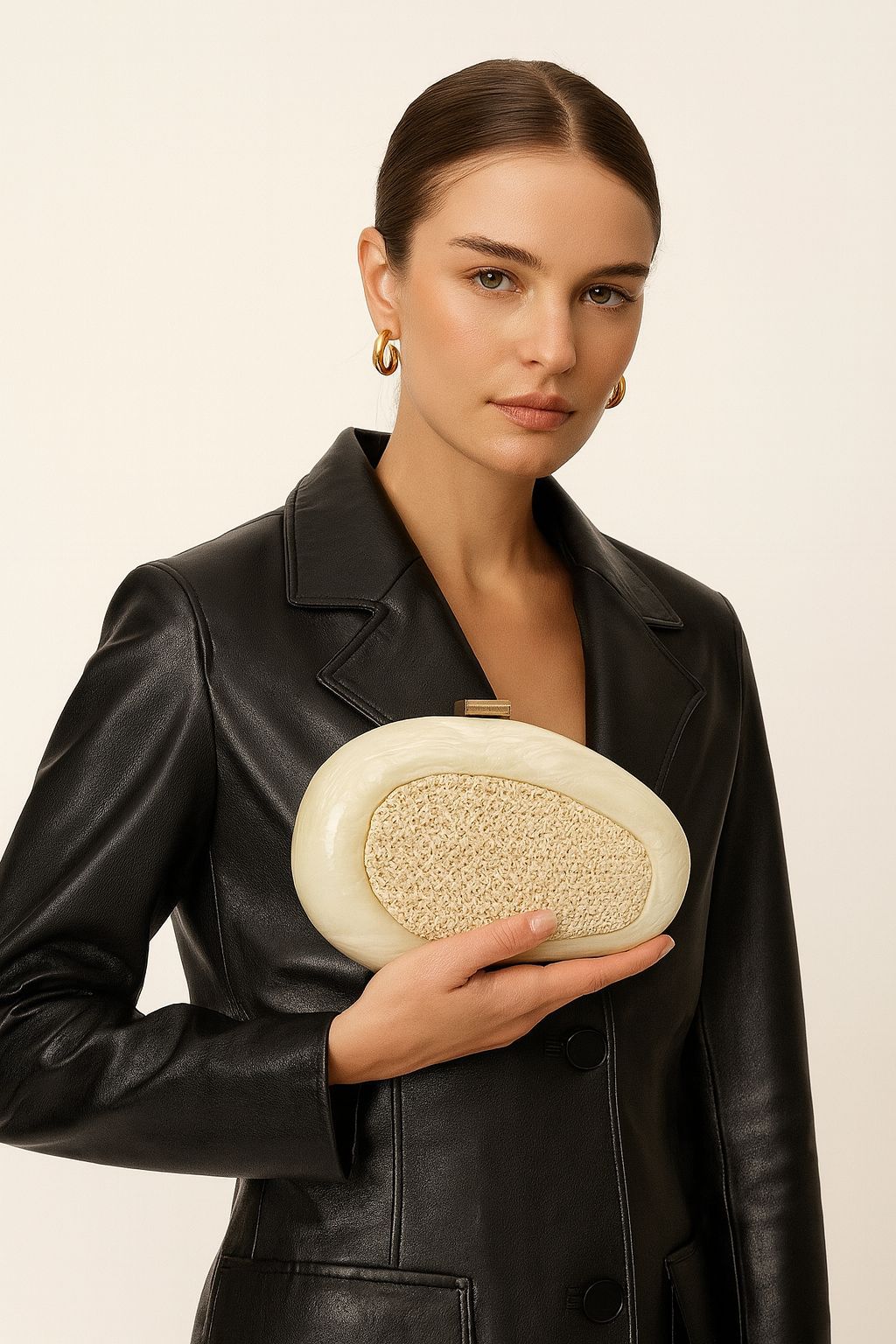 Elegante pochette in acrilico da donna con esclusivo design a conchiglia per feste serali, matrimoni, uso quotidiano, pochette in acrilico per cene di nozze_voghion.com