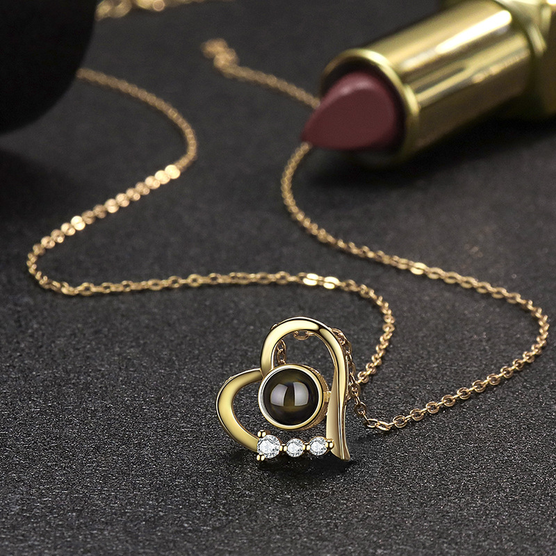 Title 4, 100 Languages Heart Projection Necklace in Ster...