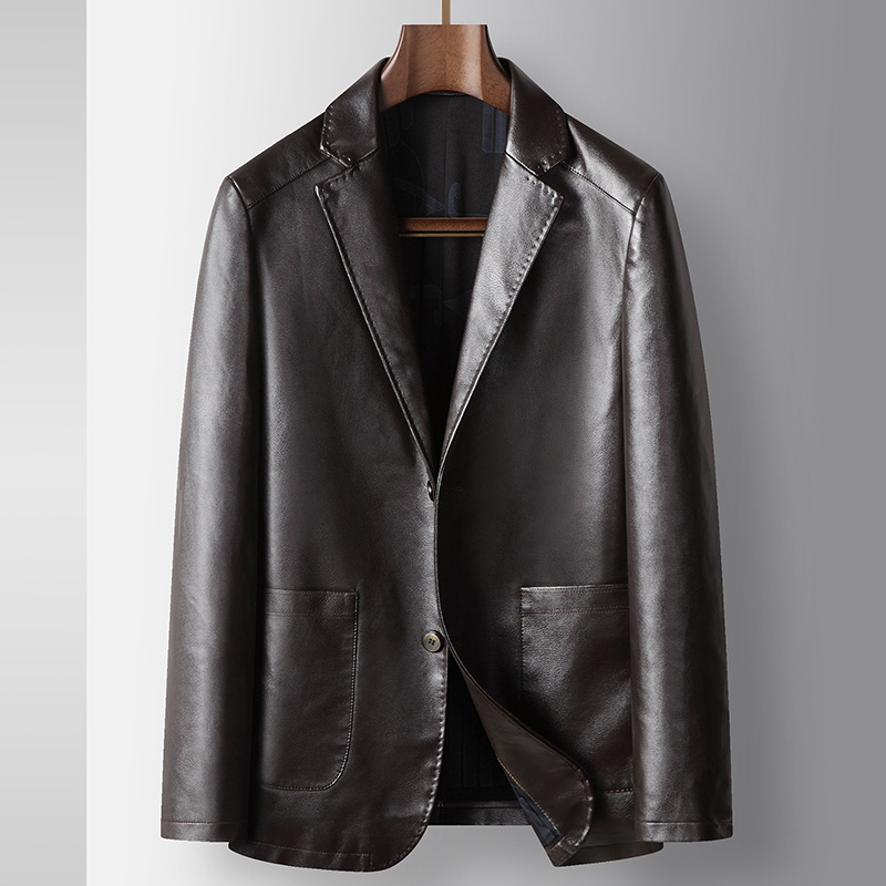 男式休闲西装2025秋冬PU皮衣单西中青年轻奢商务皮装潮流西服外套
