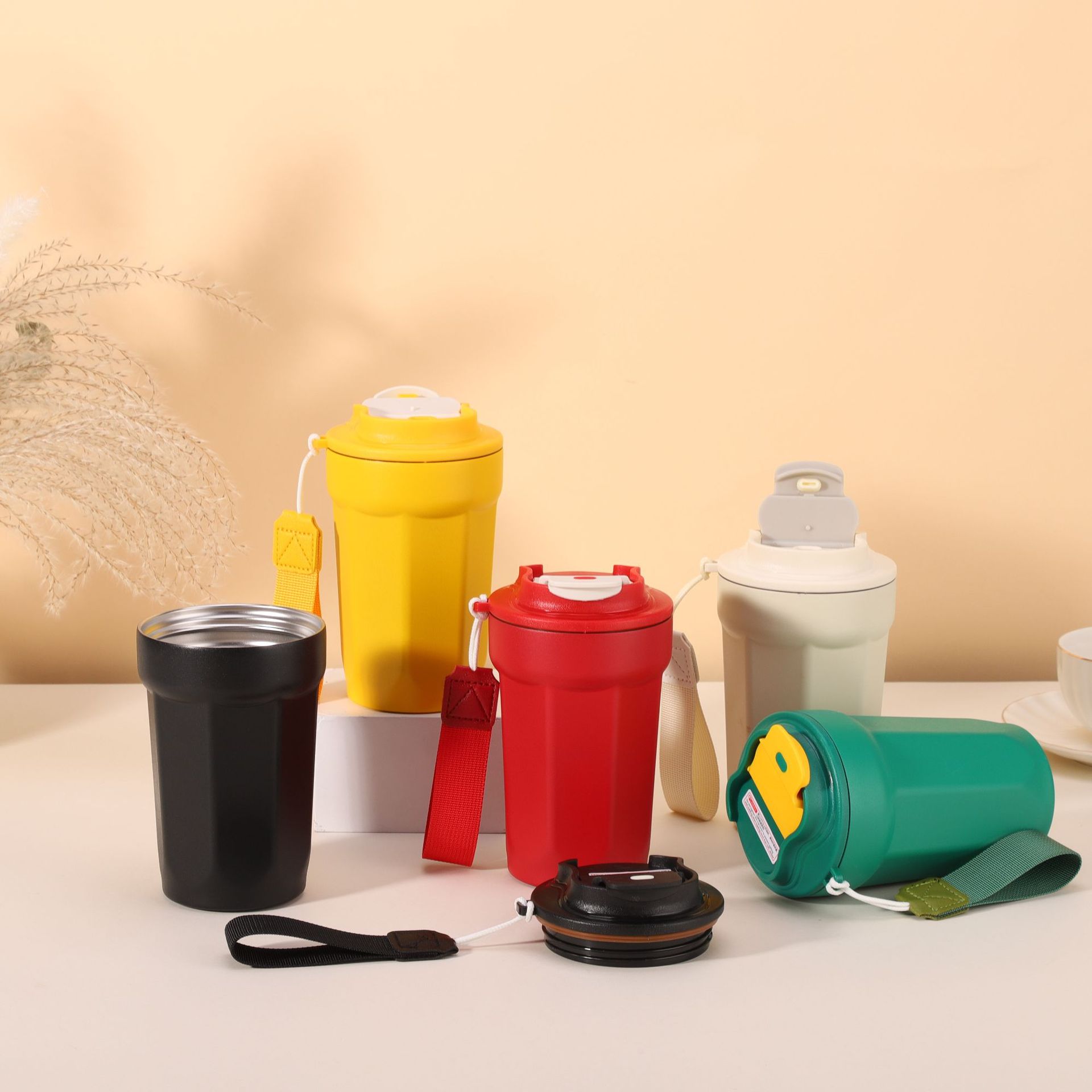 网红吊带不锈钢八角咖啡杯车载简约水杯随行保温杯女生便携礼品杯