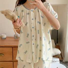 韩国ins女士外贸睡衣春夏新款韩系卡通小兔休闲舒适套装家居服女