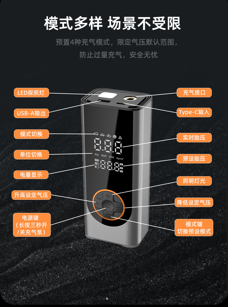 New Cross-Border Wireless Smart Car Air Pump Alloy Electric Vehicle Automatic Charging and Stoping Large Movement Car Air Pump