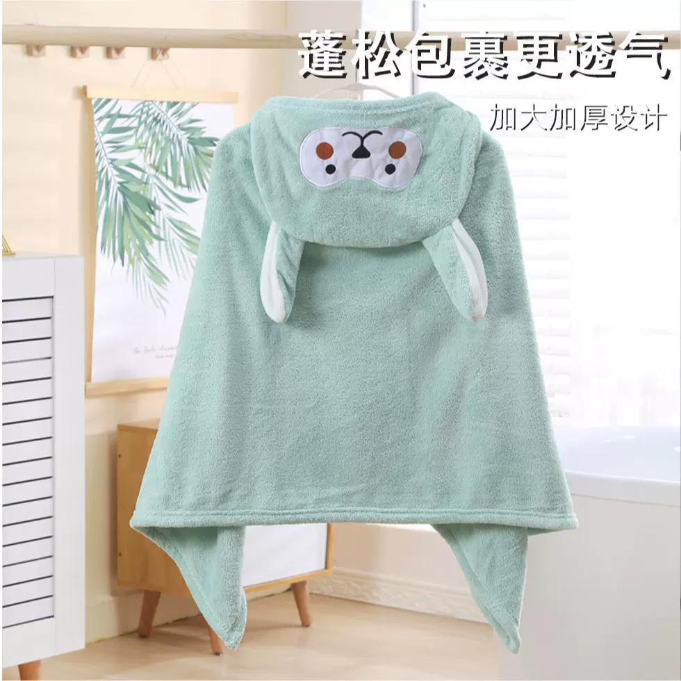 批发儿童连帽斗篷可穿浴巾宝宝浴袍珊瑚绒卡通婴儿盖毯卡通图案