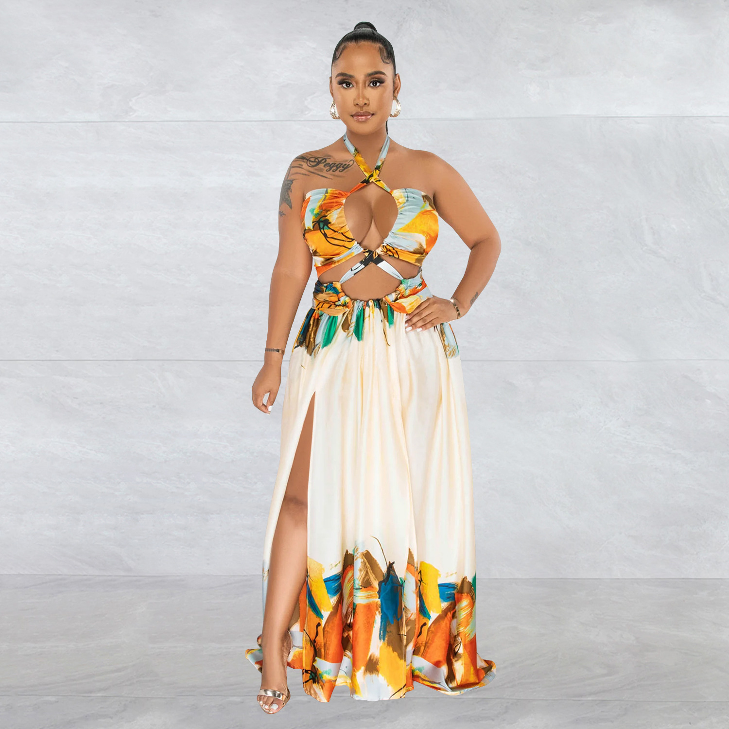 C6263 transfronteriza AliExpress Amazon ropa de mujer de moda europea y americana contraste color encaje vestido sin mangas de pecho envuelto vestido image 4