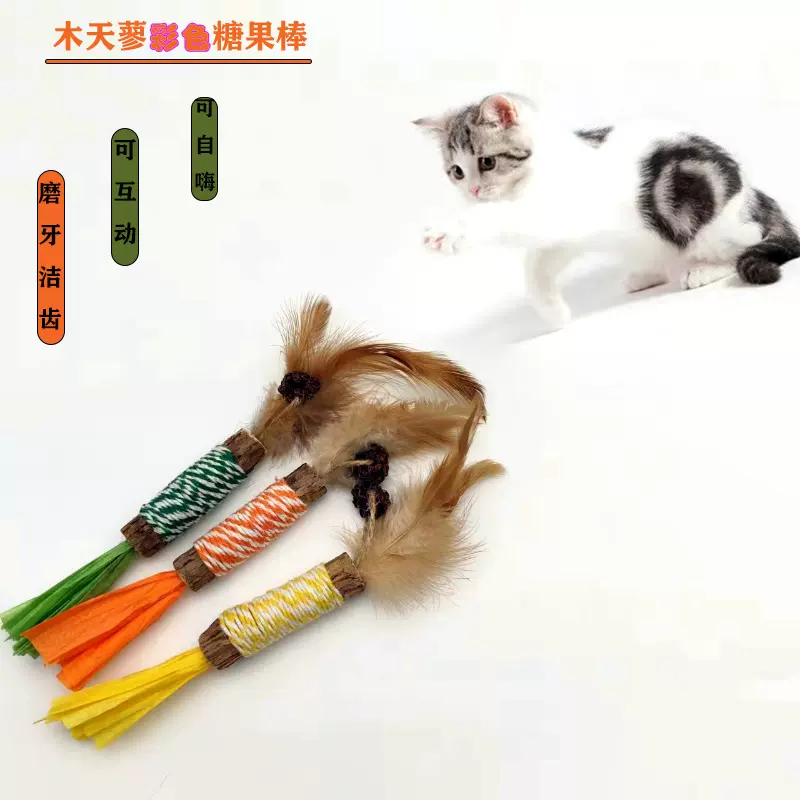 猫猫玩具磨牙棒木天蓼棉绳彩纸虫瘿果组合自嗨解闷磨牙肯咬逗猫棒