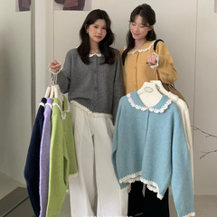 苏珊 2025新款甜美蕾丝花边娃娃领针织开衫秋冬季毛衣外套女8109