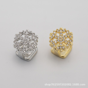 New inlaid zircon witch hollow snowflake round braces copper plating 18K real gold hip hop single full diamond jewelry wholesale