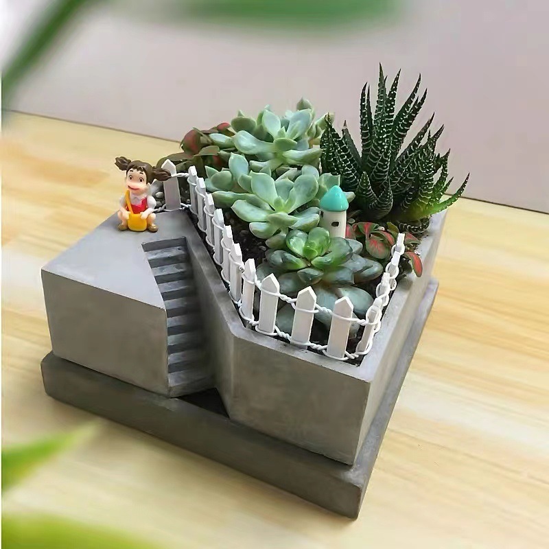 Creativo pequeño escritorio arte plantación planta decorativa flor verde maceta interior maceta carnosa cemento de oficina europeo