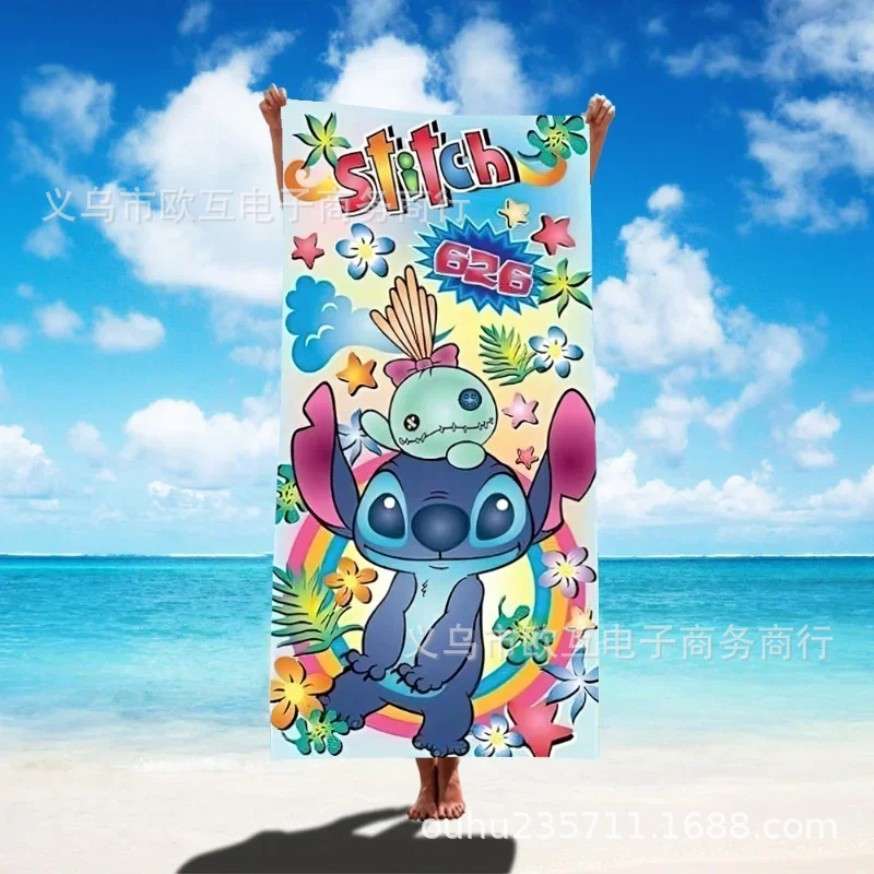 TEMU nueva toalla de playa estampada Stitch de gran tamaño toalla de baño para niños toalla de baño toalla de microfibra