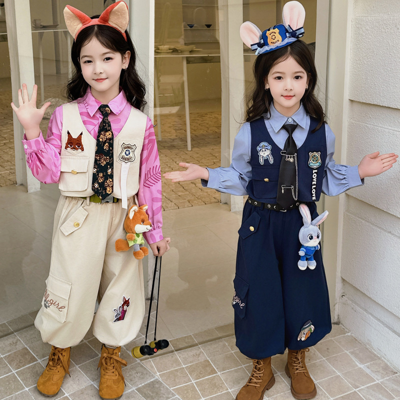 Zootopia Disney Girls' Outfit Spring Academy Style Elementary School Uniform Vest Shirt Fake Three-Piece Set