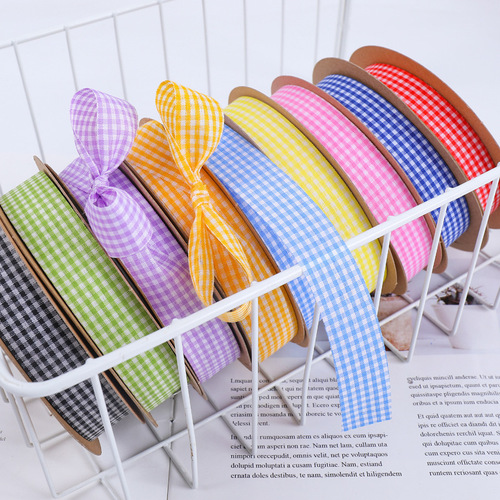 2cm plaid ribbon baking packaging ribbon flower bouquet cake box cloth ribbon grid 1cm pattern satin ribbon