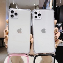 新款iPhone15斜跨手机壳透明苹果13防摔14肩带挂绳可调节12防摔11