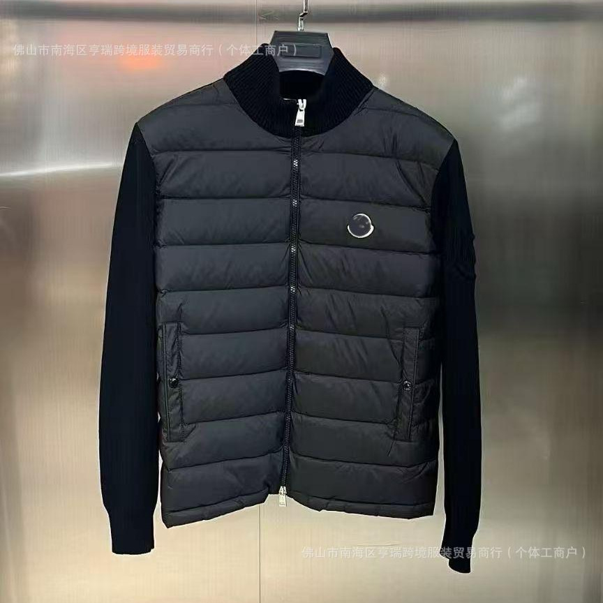 欧洲站24款M字母鸭绒针织袖轻薄拼接羽绒服保暖立领外套男士休闲