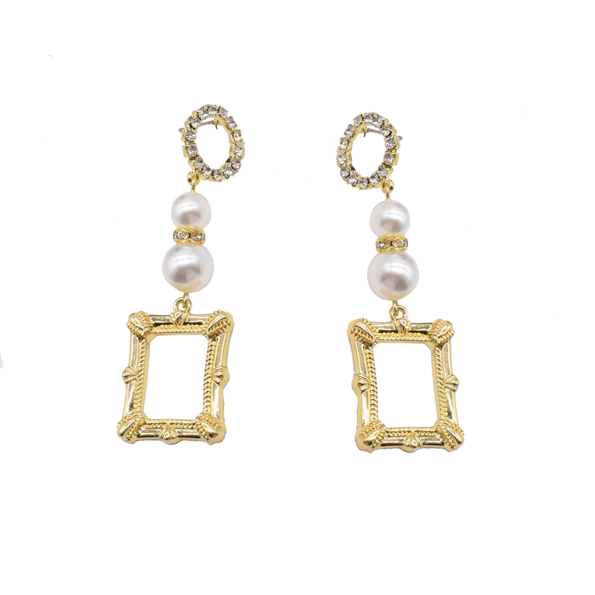 Wholesale Jewelry Long Square Pearl Geometric Pendant Earrings Nihaojewelry display picture 5