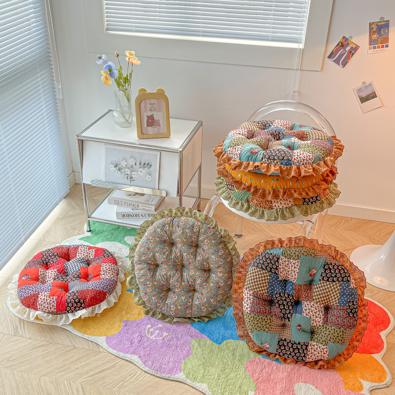 2024 new color matching cotton and linen futon cushion cross-border hot lace cushion soft skin-friendly living room sofa meditation