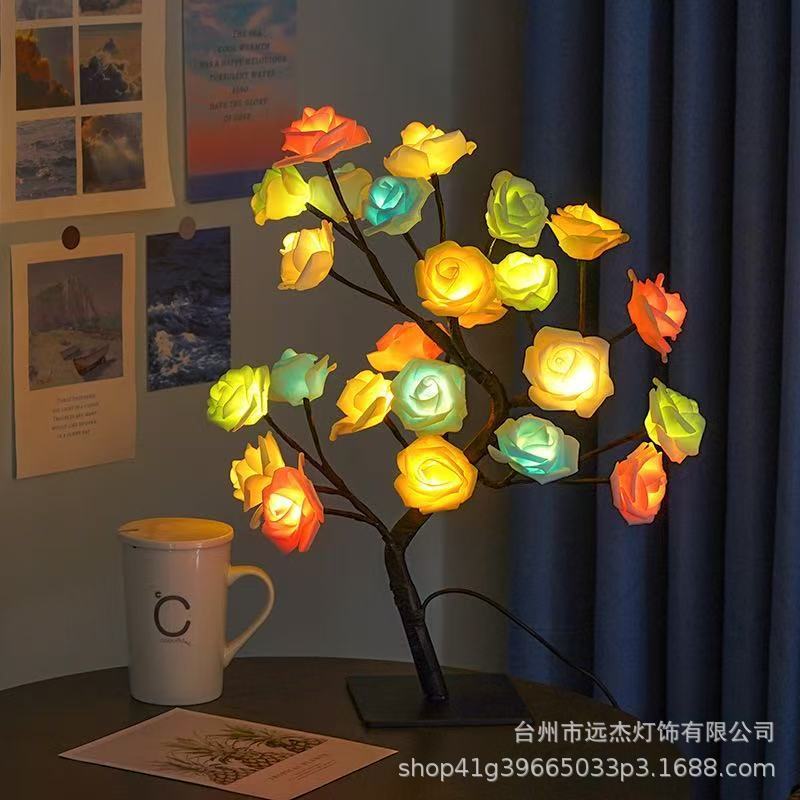 国境を越えた人気の手作りランタン取り外し可能なベース USB スイッチ LED シミュレーションローズツリーライト装飾ナイトライト|undefined
