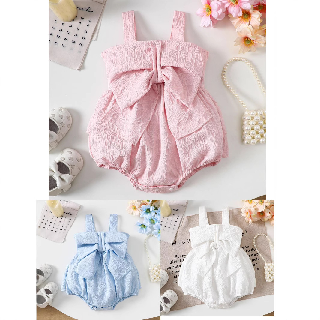 Girls' Bowknot Romper European and American Style Children's Clothing 2025 Summer Baby Girl Strap Double-Layer Ruffle Romper Crawling Suit