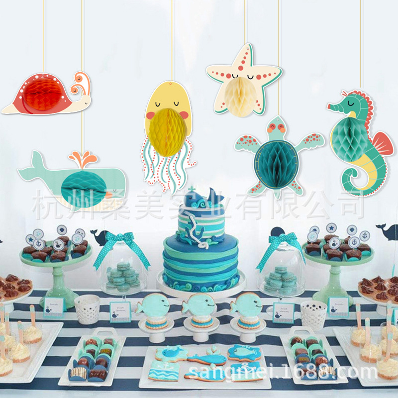 现货生日派对蜂窝球挂饰海洋主题海底世界儿童幼儿园橱窗展示装饰