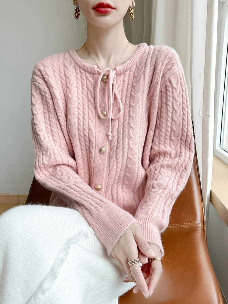 Demi-season cardigan with a round collar, sweater, design jacket, oversize, trend of season