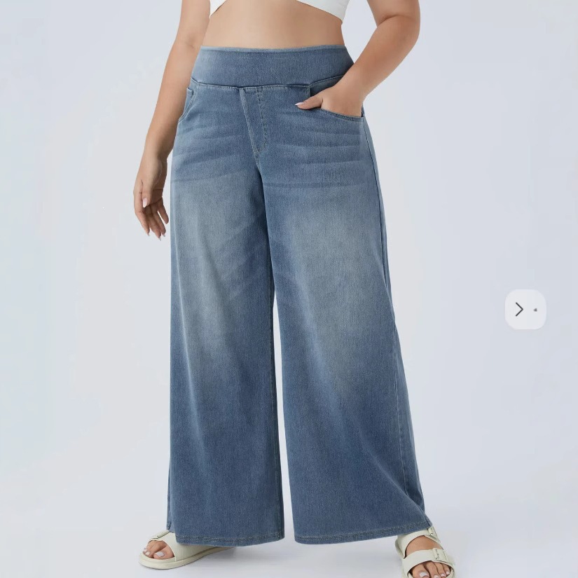 2026 New Cross-Border European and American High-Waisted Loose Zipper Wide-Leg Pants Slimming Wide-Leg Women's Jeans Long Pants