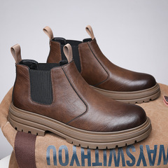 Chimney Chelsea boots autumn British style high-top leather men's boots plus velvet warm Martin boots men's trendy shoes drop shipping