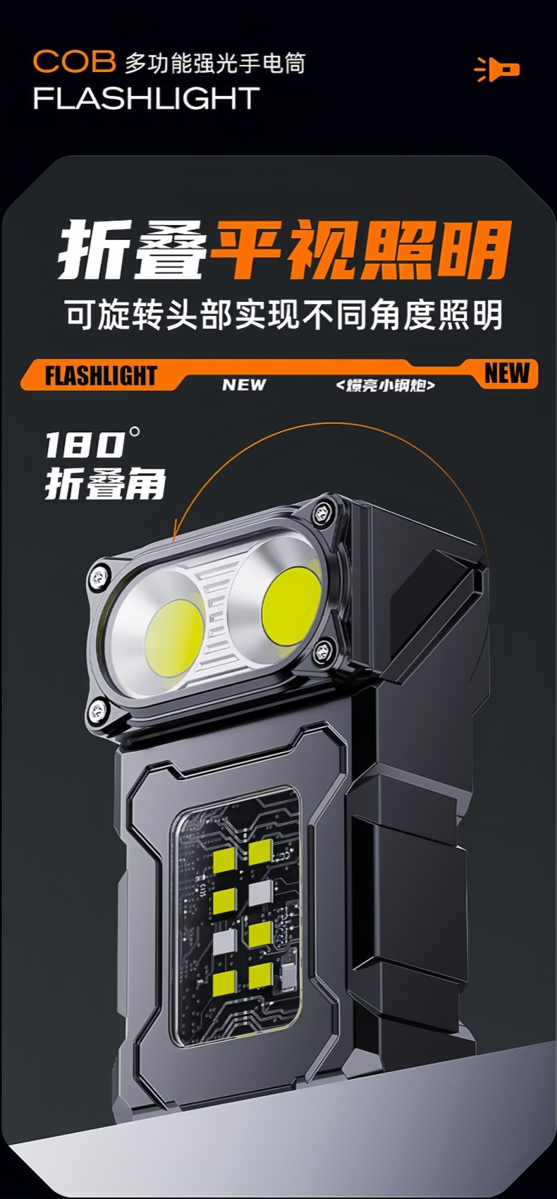 Strong Magnetic Work Auto Repair Outdoor Magnetic Flashlight Strong Light Charging Portable Multi-Function Ultra-Bright Multi-Level Light M012