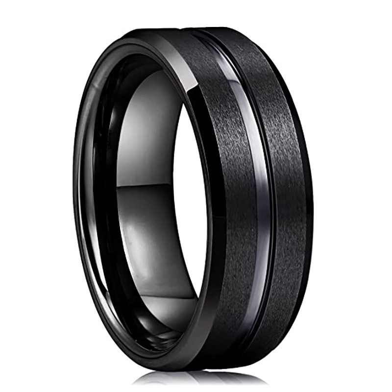 Personalized Stainless Steel Ring Matte Single Groove Fine Band_voghion.com