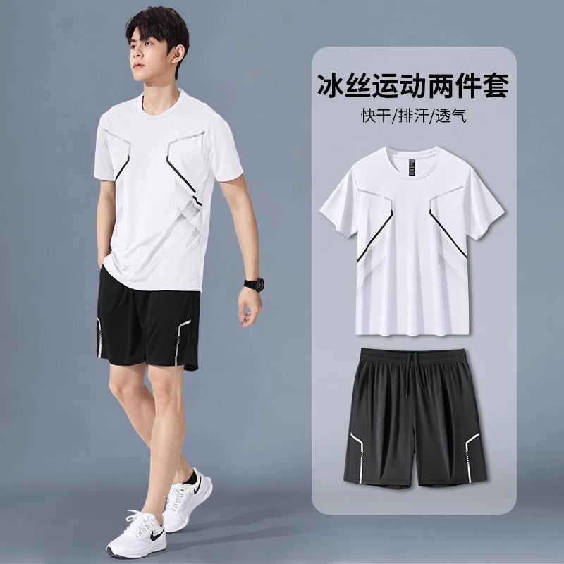 Verano ropa de secado rápida trajes deportivos para hombres correr mangas cortas chaqueta de baloncesto de hielo plumas ropa de fitness pantalones cortos de verano