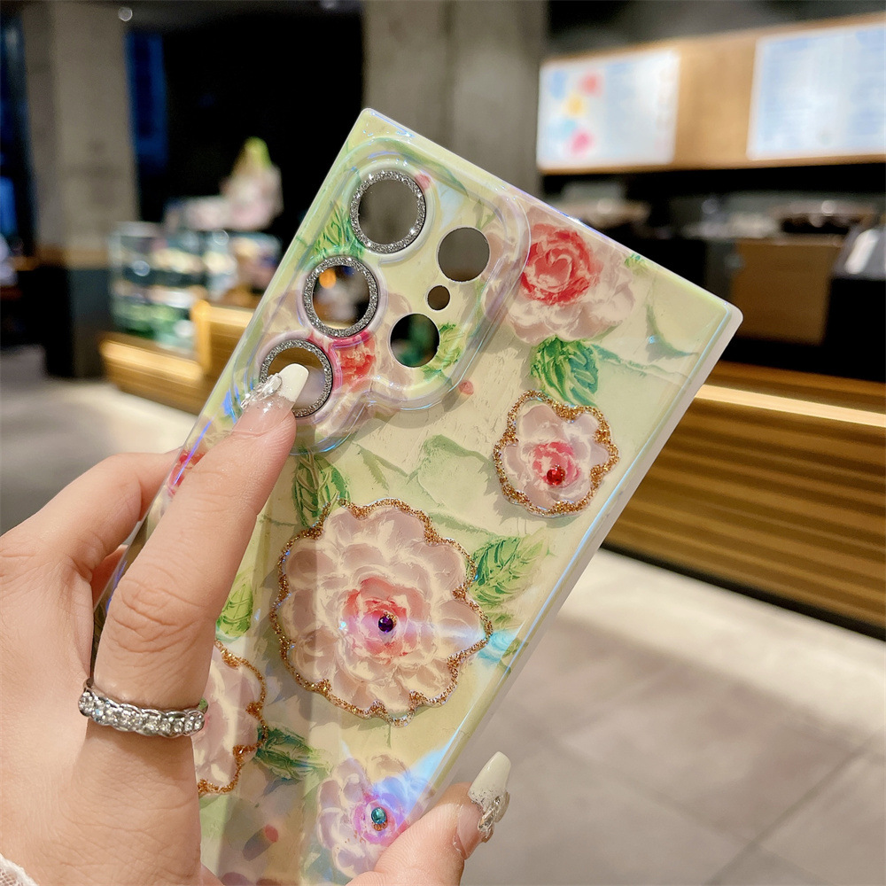 Blaulicht Strass Blumen Handyhülle Für Samsung S25 Ultra_voghion.com